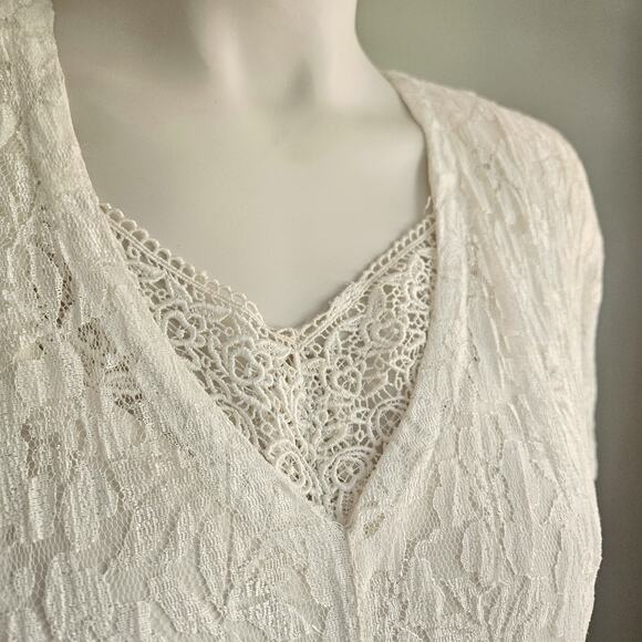 Vintage 90s White Lace Dress Bridal Coquette Angel Romantic Modest Size S - Picture 4 of 10